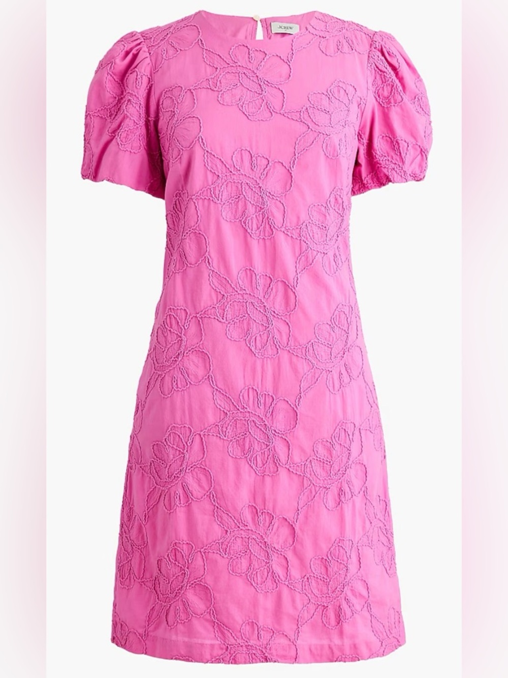 J. Crew Factory Pink Embroidered puff-sleeve mini dress